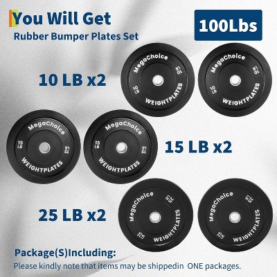 2-Inch Rubber Bumper Plates High Bounce, Barbell Weight Plate Set 10 Lbs to 160Lbs, Black Barbell Plates for Deadlifts, Home Gym & Commercial Use