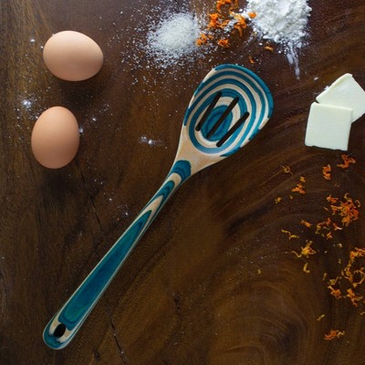 Baltique 4pc Mykonos Utensil Set: Wood Kitchen Tools, Hand Wash, Adult Cooking Utensils, Turquoise Blue — фото 6