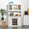 HOMCOM Kitchen Buffet with Hutch Cupboard with Utility Drawer, 4 Door Cabinets,  and Optional 12-Bottle Wine Storage, White - 2 of 4