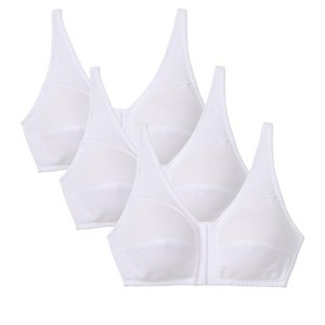 Comfort Choice Women's Plus Size 3-Pack Front-Close Cotton Wireless Bra Core Colors - 1 of 4