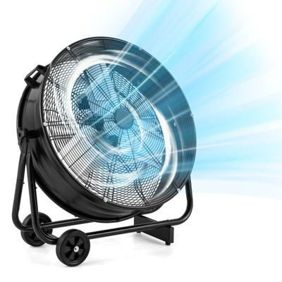 Tangkula 24 Inch Industrial Drum Fan w/ 360 Degree Adjustable Tilt & 2 Wheels for Warehouse
