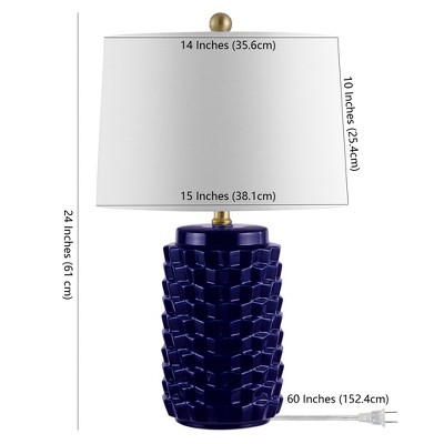 Navy Textured Ceramic Table Lamp with Drum Shade