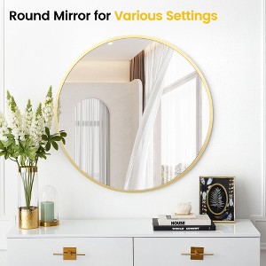 24" Round Gold Wall Mirror, Elegant Metal Frame Decorative Circle Mirror, Modern Rustic Wall Mounted Home Decor for Bathroom, Bedroom & Living Room - 1 of 4