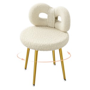 Vanity Chair with Back, Makeup Chair, Swivel Design,No Wheels,Small Upholstered Vanity Chair for Girls with Cute Bow Backrestst for Bedroom - 1 of 4