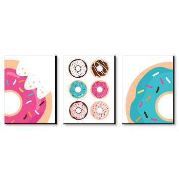 Big Dot of Happiness Donut Worry, Let's Party - Doughnut Kitchen Wall Art, Nursery Decor & Restaurant Decorations - 7.5 x 10 inches - Set of 3 Prints