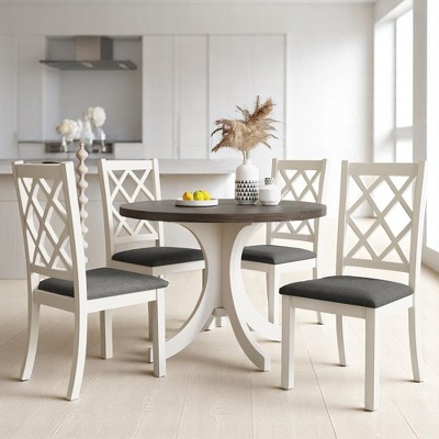 Mid-Century 5-Piece Solid Wood Round Dining Table Set with 4 Upholstered Chairs for Small Spaces, Kitchen or Dining Room