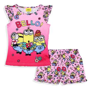 Despicable Me Girls' Flower Bello! Minions Sleep Pajama Sleep Set Shorts Pink