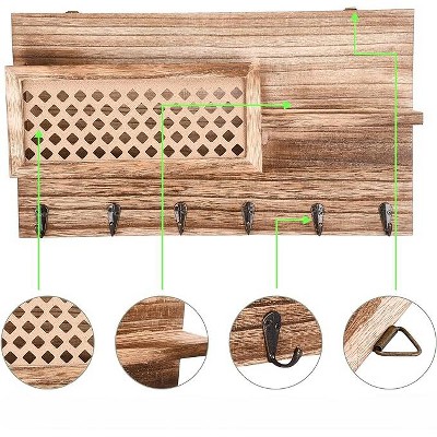 Rustic Brown Wooden Wall Mount Key Holder with Shelf