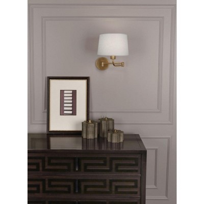 Aged Brass Swing Arm Sconce with Linen Shade