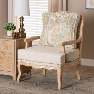 Baxton Studio Andre Traditional French Quilted Fabric and Whitewash Finished Wood Accent Chair - 1 of 4