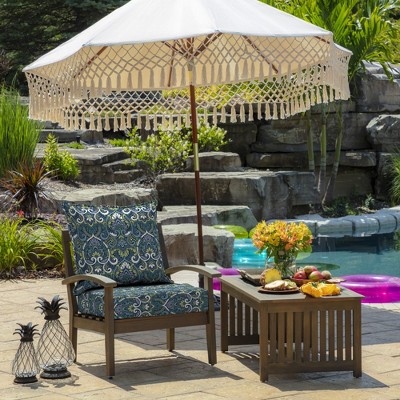 Sapphire Blue Damask Polyester Outdoor Rocking Chair Cushion Set