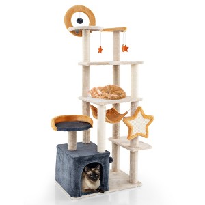 Tangkula 63" Tall Cat Tree Cute 8-Layer Cat Tower w/ 2 Perches Condo Sisal Scratching Posts - 1 of 4