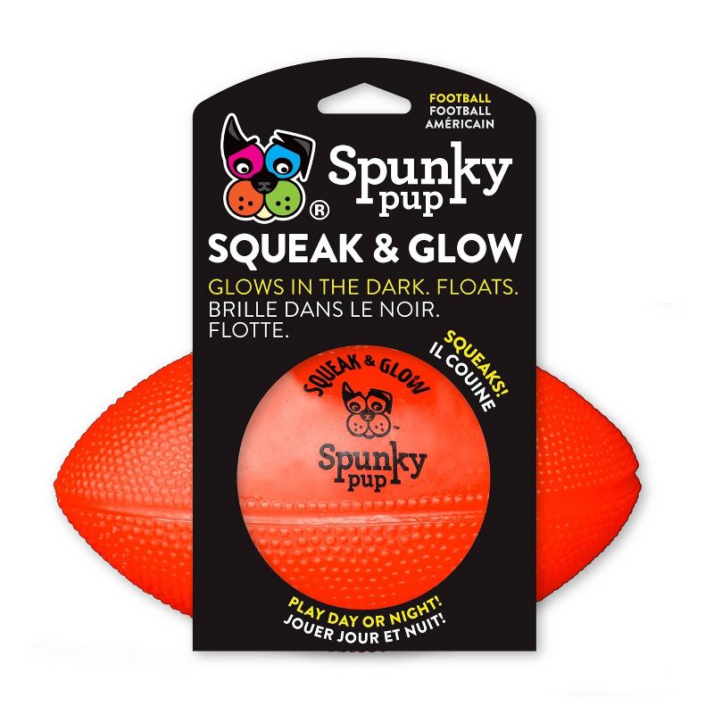 Spunky Pup Squeak &#38; Glow Football Dog Toy, 1 of 6