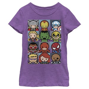 Girl's Marvel Kawaii Cute Cartoon Hero Squares Crop T-Shirt - 1 of 4