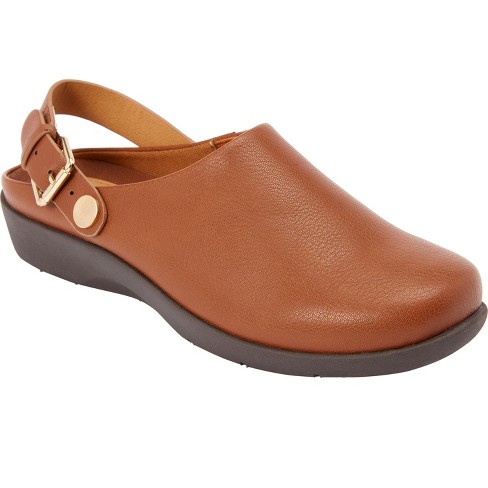 Comfortview Wide Width June Flat Women's Slip-On Shoes - 9 1/2 W, Cognac  Brown 