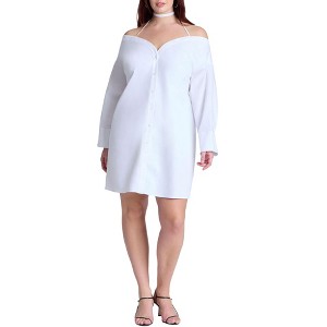 ELOQUII Women's Plus Size Off The Shoulder Poplin Mini Dress - 1 of 4