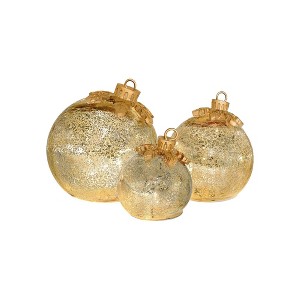 Lumabase 3ct Battery Operated Gold Glass Tabletop Christmas Ornaments - 1 of 2
