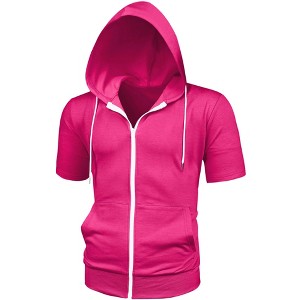 Lars Amadeus Men's Solid Color Zip Up Short Sleeve Hoodies Sweatshirt - 1 of 4