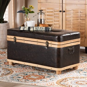 Gendry Faux Leather Upholstered and Wood Large Storage Ottoman Dark Brown/Oak Brown - Baxton Studio - 1 of 4