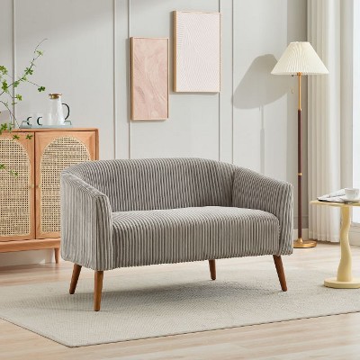 CAVINAS 50.78" Modern Loveseat Sofa, Corduroy Fabric Upholstered Sofa Couch, 2-Seat Sofa with Wooden Nature Legs, Gray