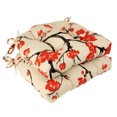 Off White Flowering Branch Reversible Chair Pad (Set Of 2) (16"X15.5") - Pillow Perfect