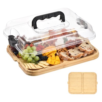 Unique Bargains Bamboo Portable Dual-function Charcuterie Board with Lid and Handle