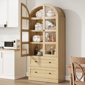 Tall Farmhouse Kitchen Pantry, Arched Wood Kitchens Storage Cabinets with 2 Large Drawers, Easy Assembly - 1 of 4