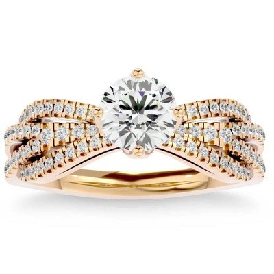 Pompeii3 1 1/3Ct Moissanite & Diamond Multi Row Engagement Ring White Yellow Rose Gold