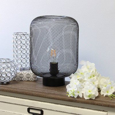 Black Metal Mesh Industrial Table Lamp with Edison Bulb