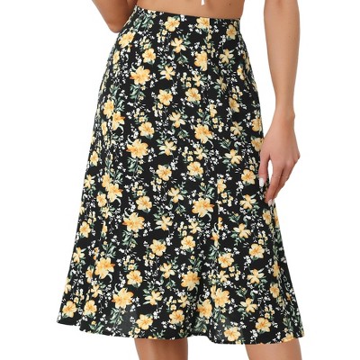 INSPIRE CHIC Women's Print Floral Peasant Elastic Waist A-Line Midi Skirts