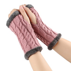 HTUTWOO Winter Fingerless Gloves, Knitting Warm Gloves with Faux Fur Wrist for Typing and Writing, Perfect for Men Women - 1 of 4