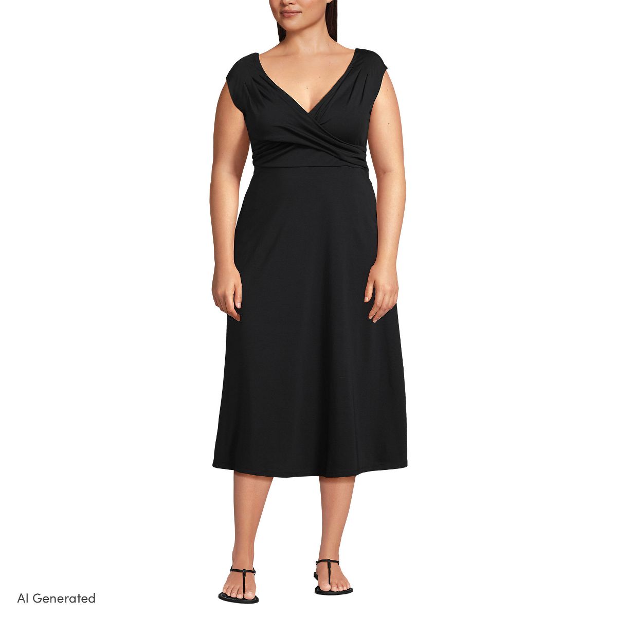 Lands' End Women's Cotton Modal Off the Shoulder Wrap Midi Dress
