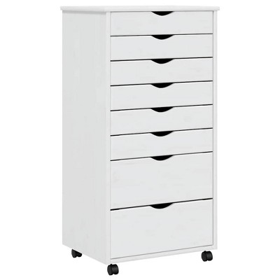 vidaXL MOSS 8-Drawer Chest with Wheels, Solid Pinewood, 20.9"x15.4"x40.6", White