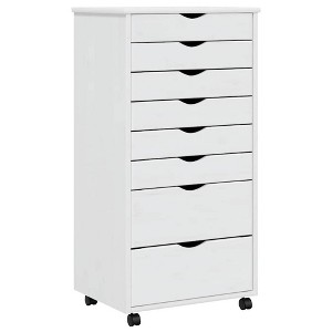 vidaXL MOSS 8-Drawer Chest with Wheels, Solid Pinewood, 20.9"x15.4"x40.6", White - 1 of 4