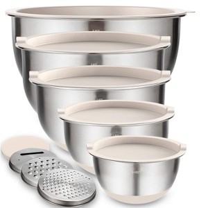Itopfox Stainless Steel Mixing Bowls with Airtight Lids Graters & Non-Slip Bottoms, Nesting Bowls for Mixing, Serving & Food Prep, Kitchen Essentials - 1 of 4