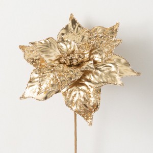 Artificial Gold Poinsettia Stem Gold 21.5"H - 1 of 2