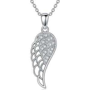 Clotth Diamond Angel Wings Necklace 925 Sterling Silver 16'' Cable Chain, Shinning Diamond Jewelry for Women For Wedding and Birthday - 1 of 4