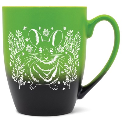 Elanze Designs 12 Ounce Vibrant Two Toned Ombre Ceramic Tea Coffee Cup Mug Green Black Springtime Mouse