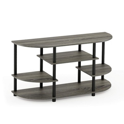 French Oak Grey/Black Wood Corner TV Stand with Open Shelves