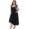 Women's Plus Size Tie Shoulder Strap Pleated Jumper Pinafore Casual Overall Dresses with Pockets - Agnes Orinda - 3 of 4