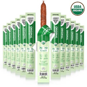 Mission Meats USDA Certified Organic Beef Sticks – Organic & Grass Fed Beef, Zero Sugar, Gluten Free, Non-GMO, Original 0.75oz - 1 of 4