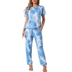 cheibear Women's Soft Tie Dye T-shirt with Pants Pajama Set 2 Pcs - 1 of 4