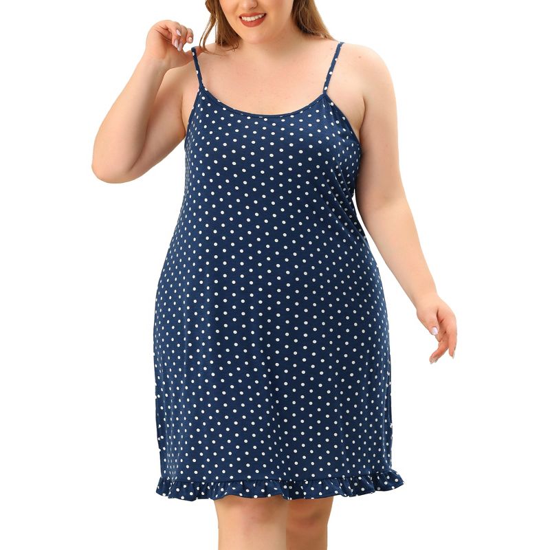 Agnes Orinda Women's Plus Size Comfort Ruffle Hem Polka Dots Sleeveless Nightgown, 2 of 6