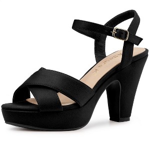 Allegra K Women's Buckle Closure Platform Chunky Heels Slingback Sandals - 1 of 4