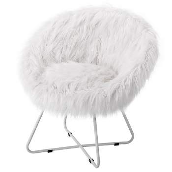 BirdRock Home White Faux Fur Papasan Chair with Silver Legs