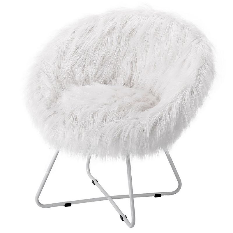 BirdRock Home White Faux Fur Papasan Chair with Silver Legs, 1 of 7