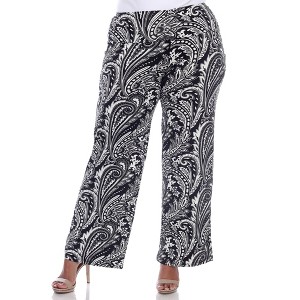 Women's Plus Size Printed Palazzo Pants - White Mark - 1 of 4