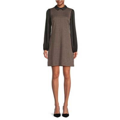 Tommy Hilfiger Womens Houndstooth Knit Layered Satin Sleeve Shift Dress