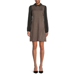 Tommy Hilfiger Womens Houndstooth Knit Layered Satin Sleeve Shift Dress - 1 of 1