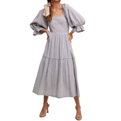 Women's Ditzy Floral Embroidery Puff Sleeve Maxi Dress - Listicle